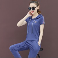 2019新款韩版时尚显瘦夏天连帽短袖裤子休闲两件套