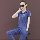 2019新款韩版时尚显瘦夏天连帽短袖裤子休闲两件套